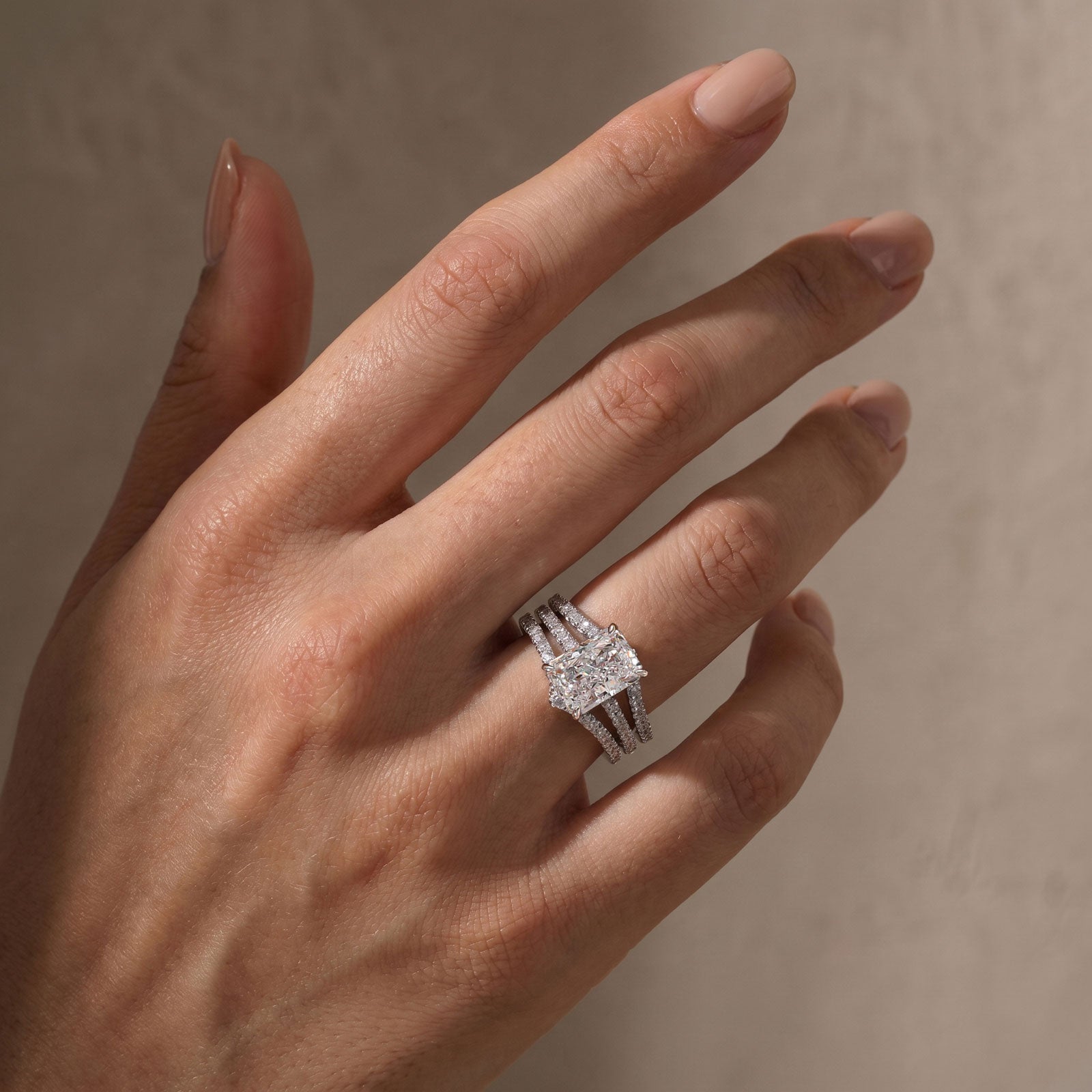 S925 3.5Ct Radiant Cut Wedding Ring Set In Sterling Silver Stackable Rings For Everyday Wear