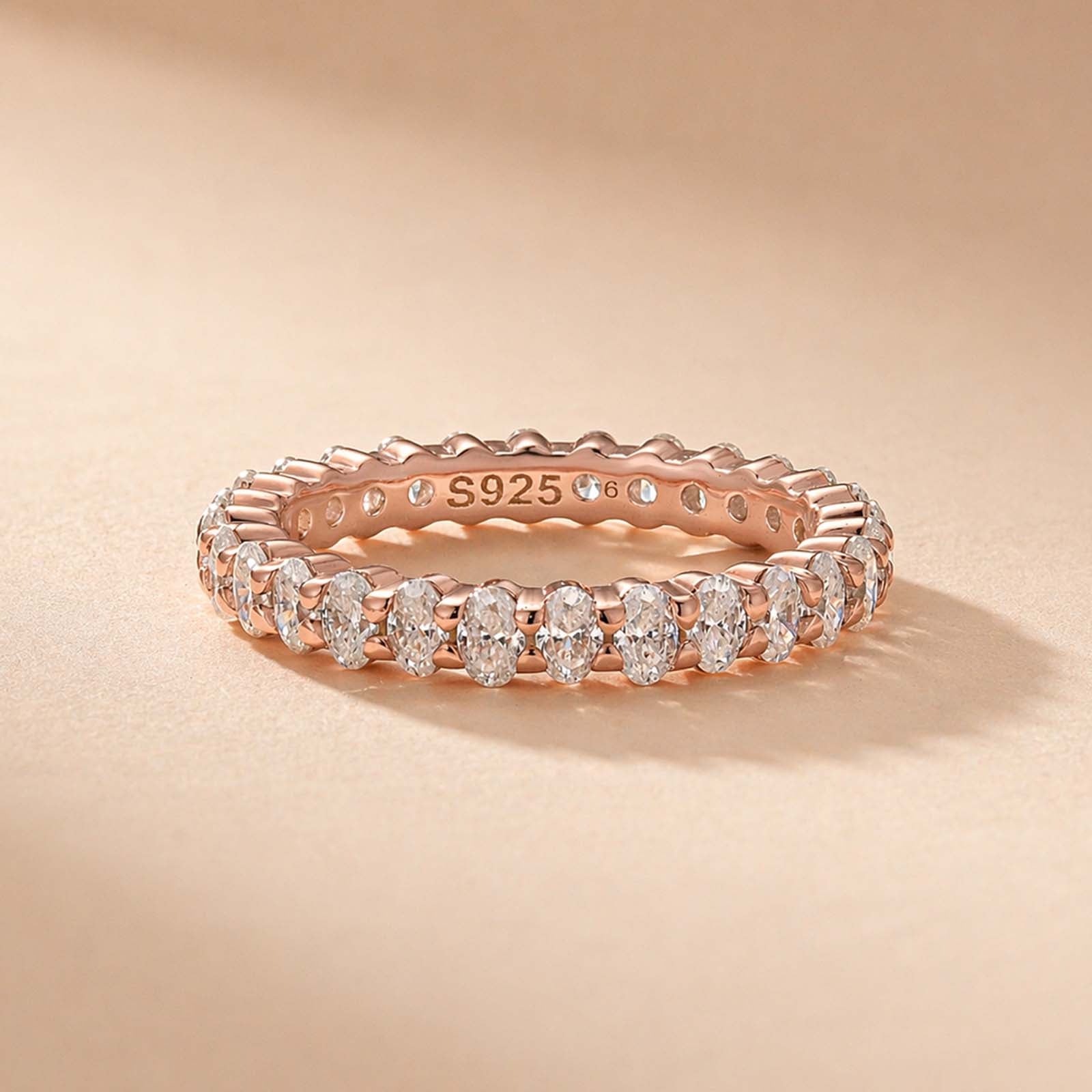 S925 Moissanite 3.0 Ct Oval Cut Stackable Ring Full Eternity Wedding Band for Women