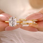 S925 4.0 Ct Cushion Cut Hidden Halo Engagement Ring with Open Enhancer Wedding Band