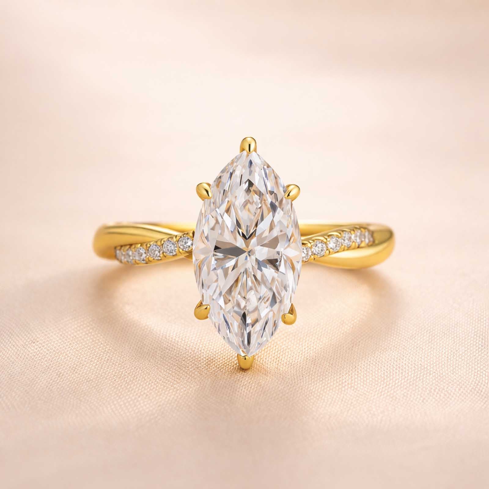 S925 Moissanite 3.0Ct Marquise Cut Twist Gold Plated Promise Ring For Everyday Wear