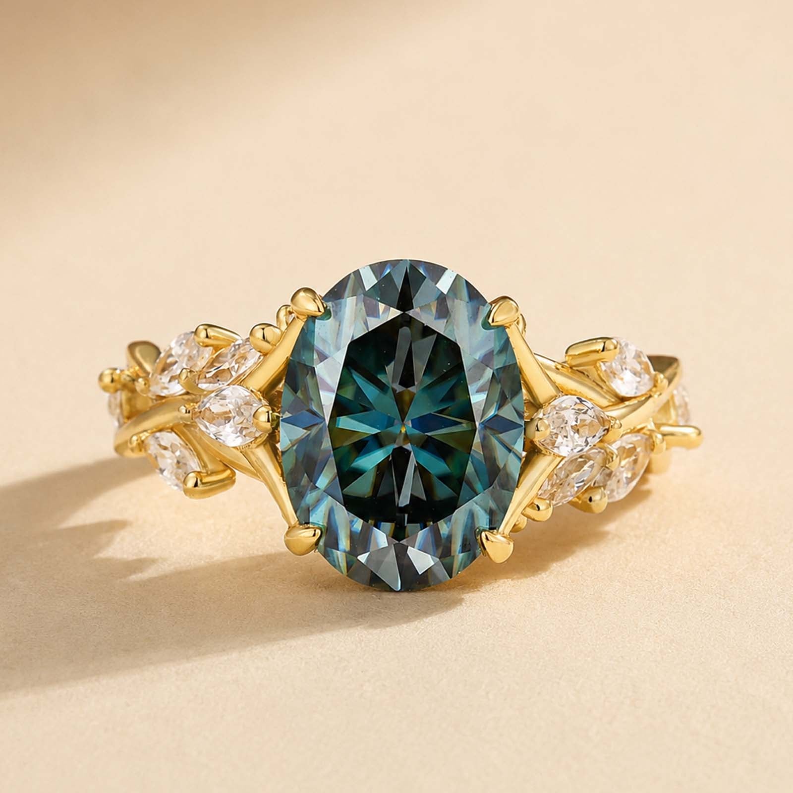 S925 Moissanite 3.5 Oval Vine Ring Self Love Ring Gift Green Stone Daily Wearable Ring For Her