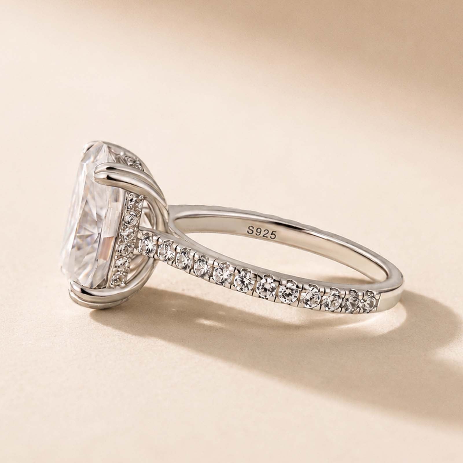 S925 Moissanite 5.5 Cushion Cut Bold Self-Love Half Pave Ring For Everyday Wear
