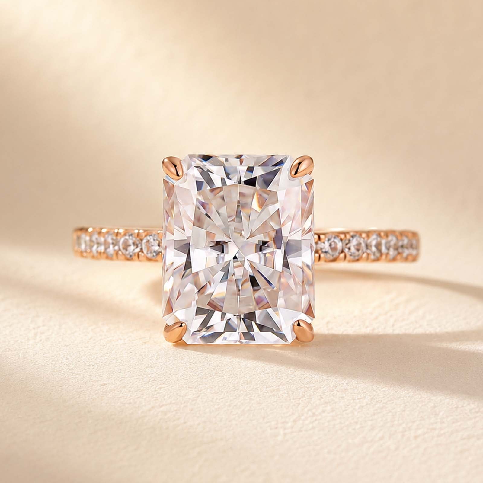 S925 Moissanite 4.0Ct Radiant Cut Concealed Halo Engagement Ring In Sterling Silver Travel Ring