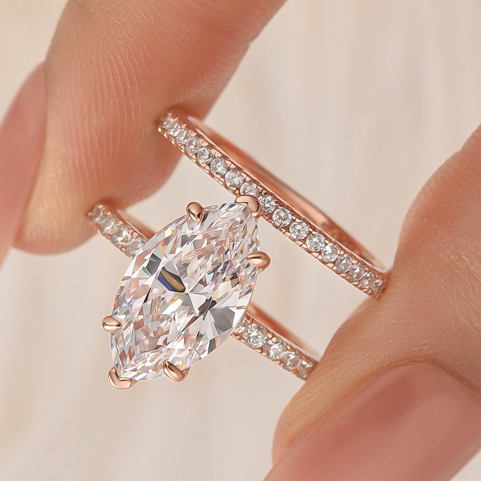 4.0Ct Marquise Cut Wedding Ring Set Travel Ring With Classic Wedding Band - louilyjewelry