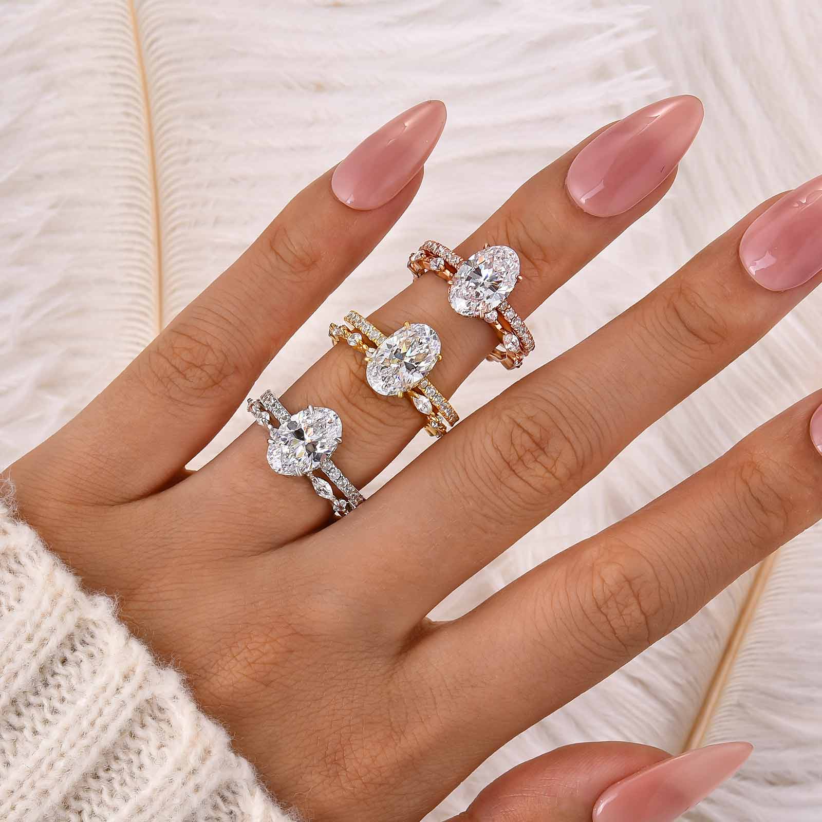 S925 Attractive 2PC 2.5Ct Oval Cut Bridal Wedding Ring Set Stackable Ring Set For Daily Wear