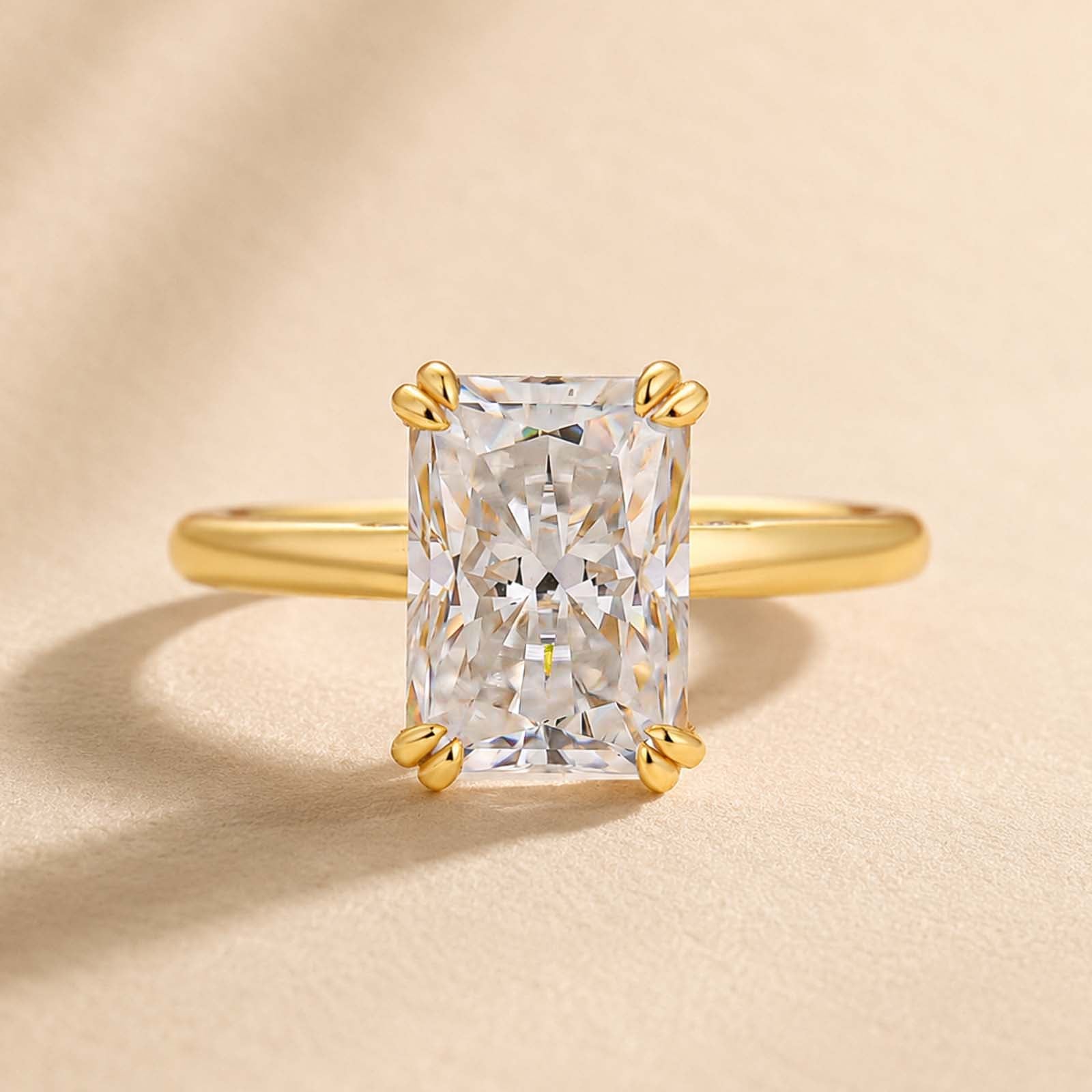 S925 Moissanite 3.5Ct Radiant Cut Hidden Halo Engagement Ring 18K Yellow Gold Plated Promise Wedding Ring For Women