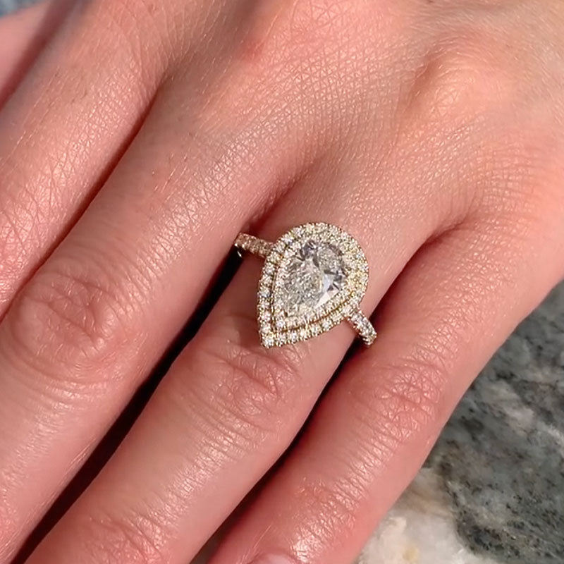 Louily Double Halo Pear Cut Engagement Ring In Sterling Silver - louilyjewelry