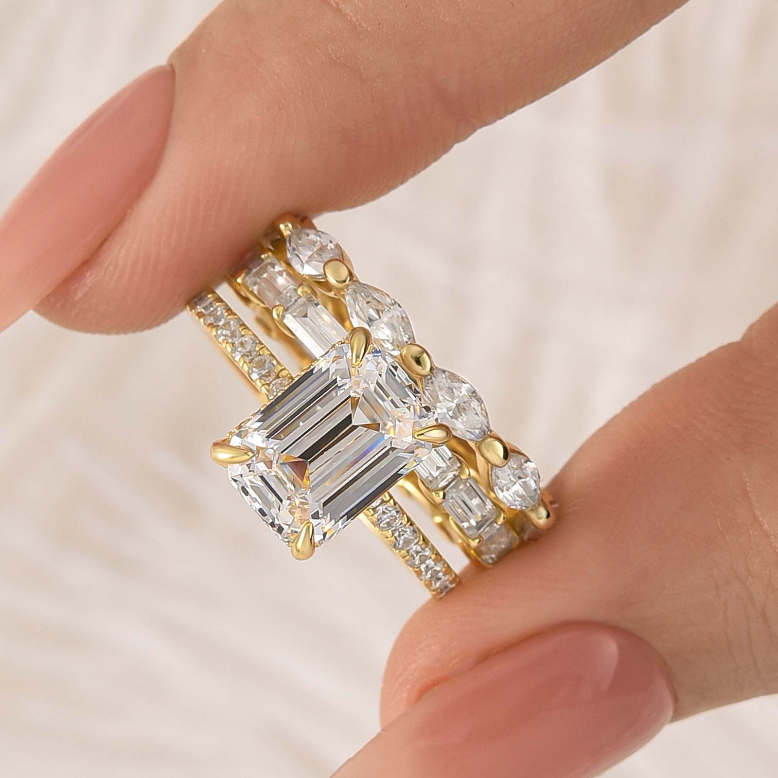 3PC 3.5Ct Emerald Cut Wedding Ring Set Travel Rings - louilyjewelry