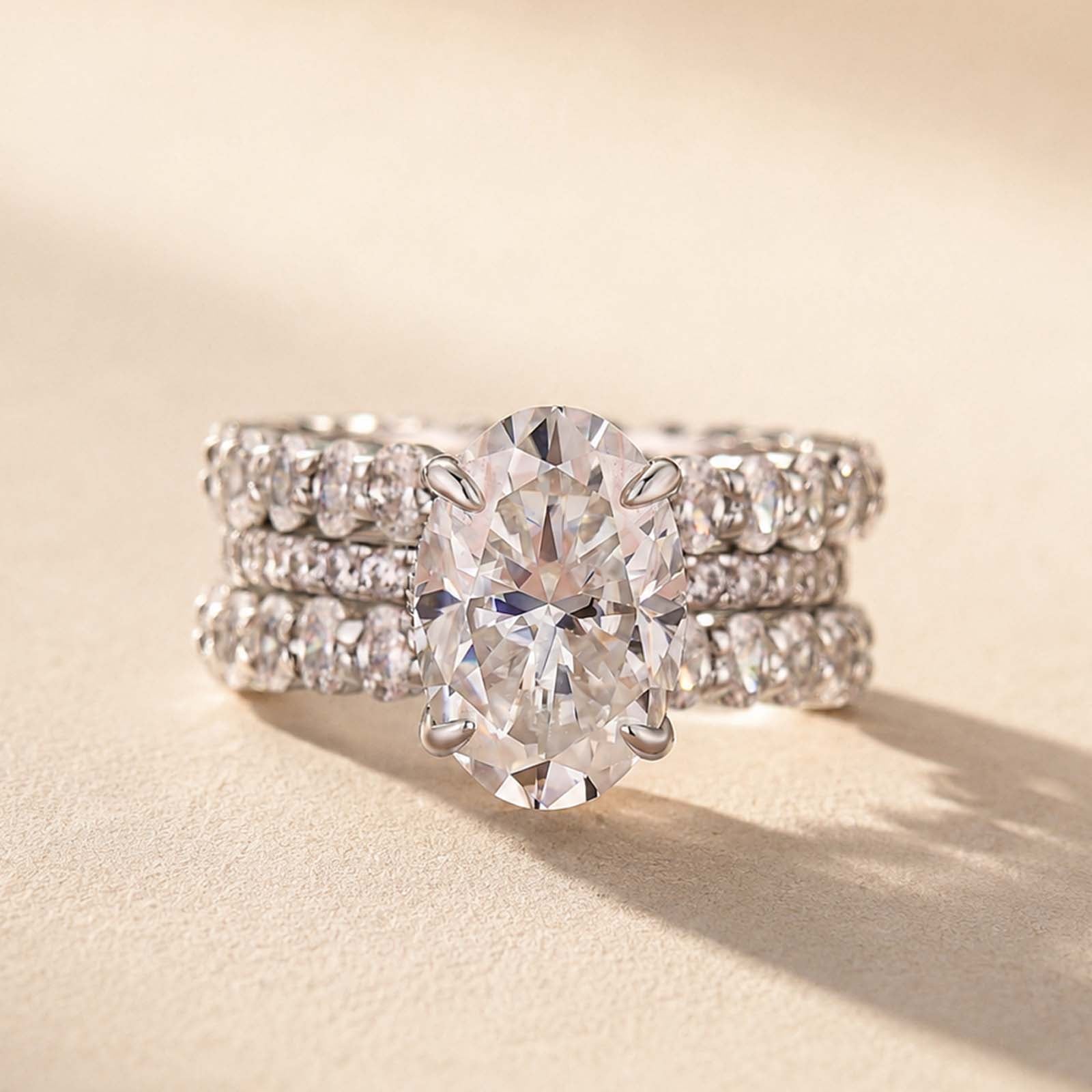 S925 Stunning 4.0Ct Oval Cut 3PC Wedding Ring Set Everyday Wear Ring In Sterling Silver