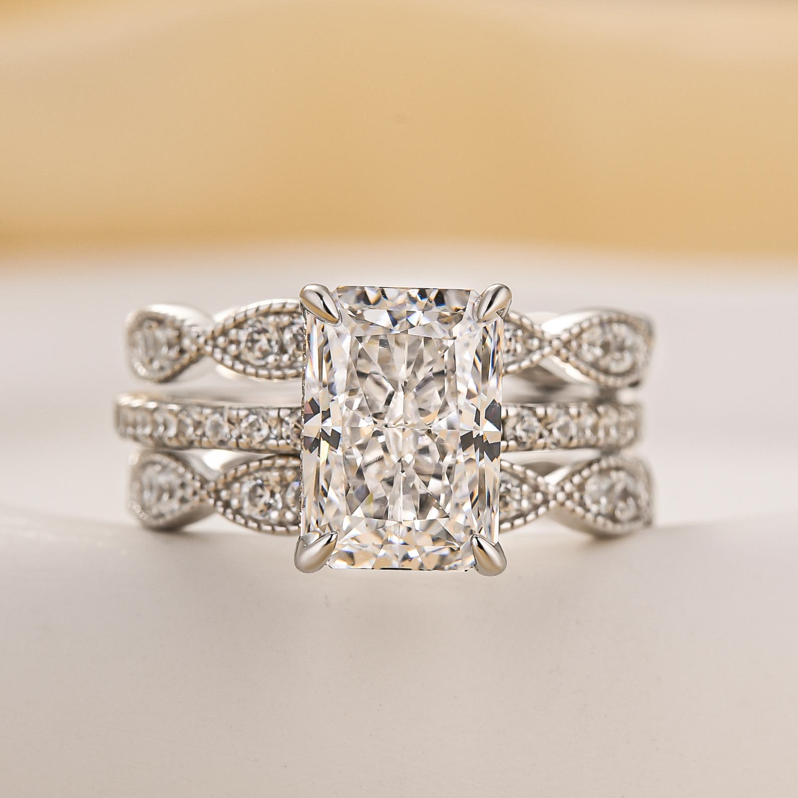 Louily Elegant 2PC 3.5Ct Radiant Cut Wedding Ring Set For Women In Sterling Silver