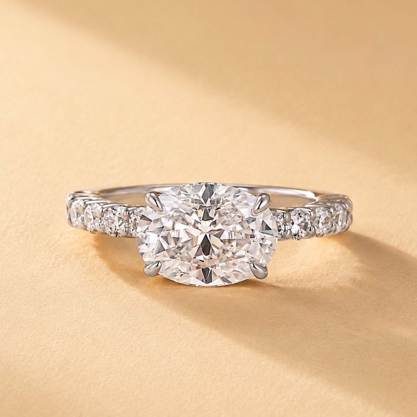 S925 2.5Ct Oval Cut Hidden Halo Engagement Ring 18K White Gold Travel Ring
