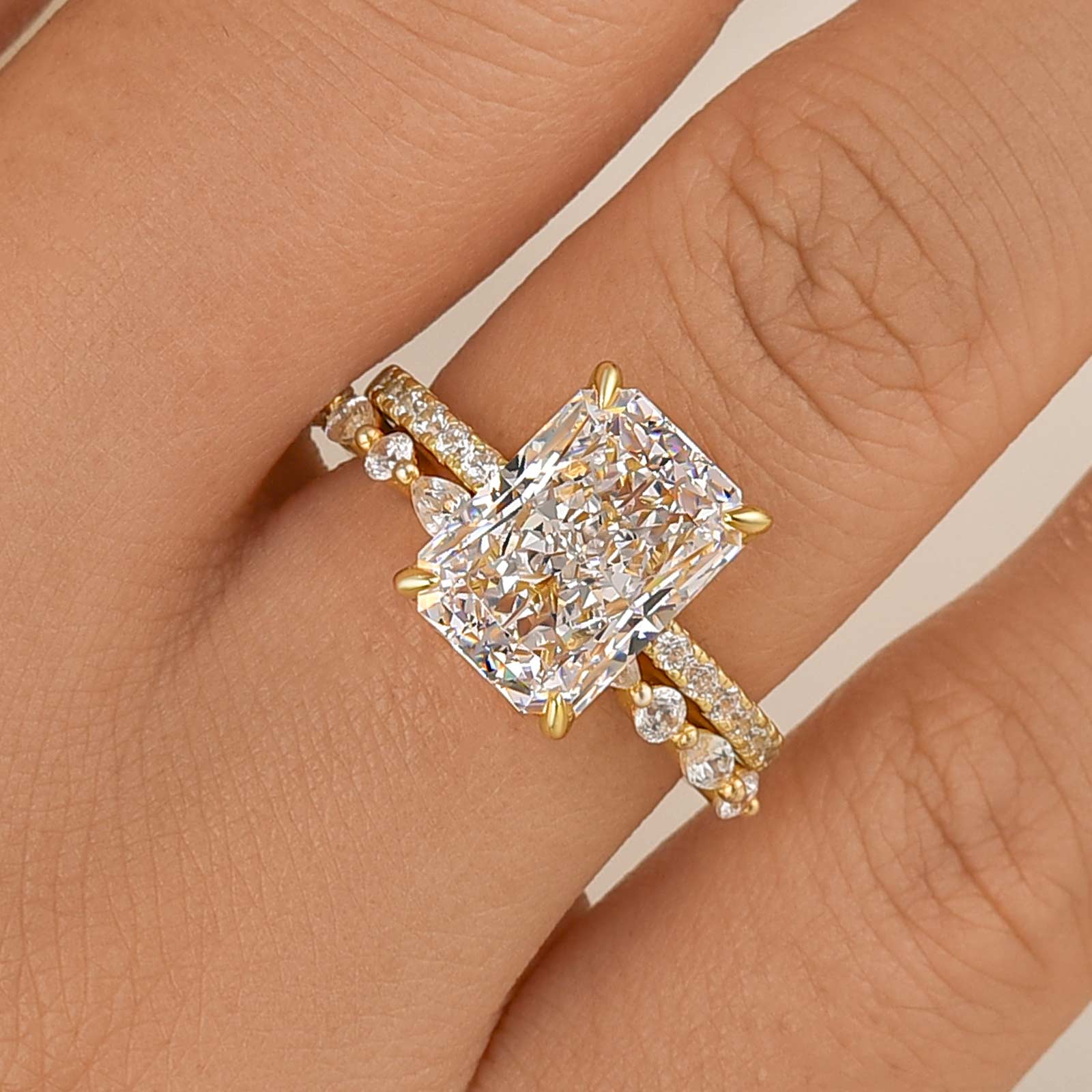 4.5 Carat Radiant Cut Hidden Halo Wedding Set – Brilliance in Every Angle