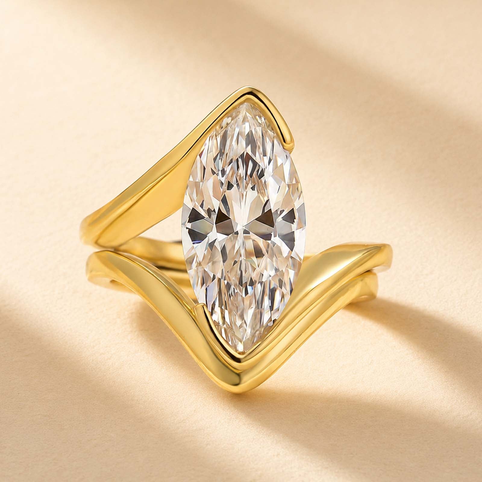 S925 2PC 4.0Ct Marquise Cut Solitaire Engagement Ring with Design Wedding Band Bridal Ring Sets