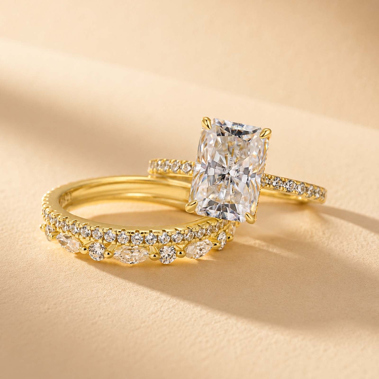 S925 3.5Ct Radiant Cut 3PC Wedding Ring Set Stackable Rings For Everyday Wear