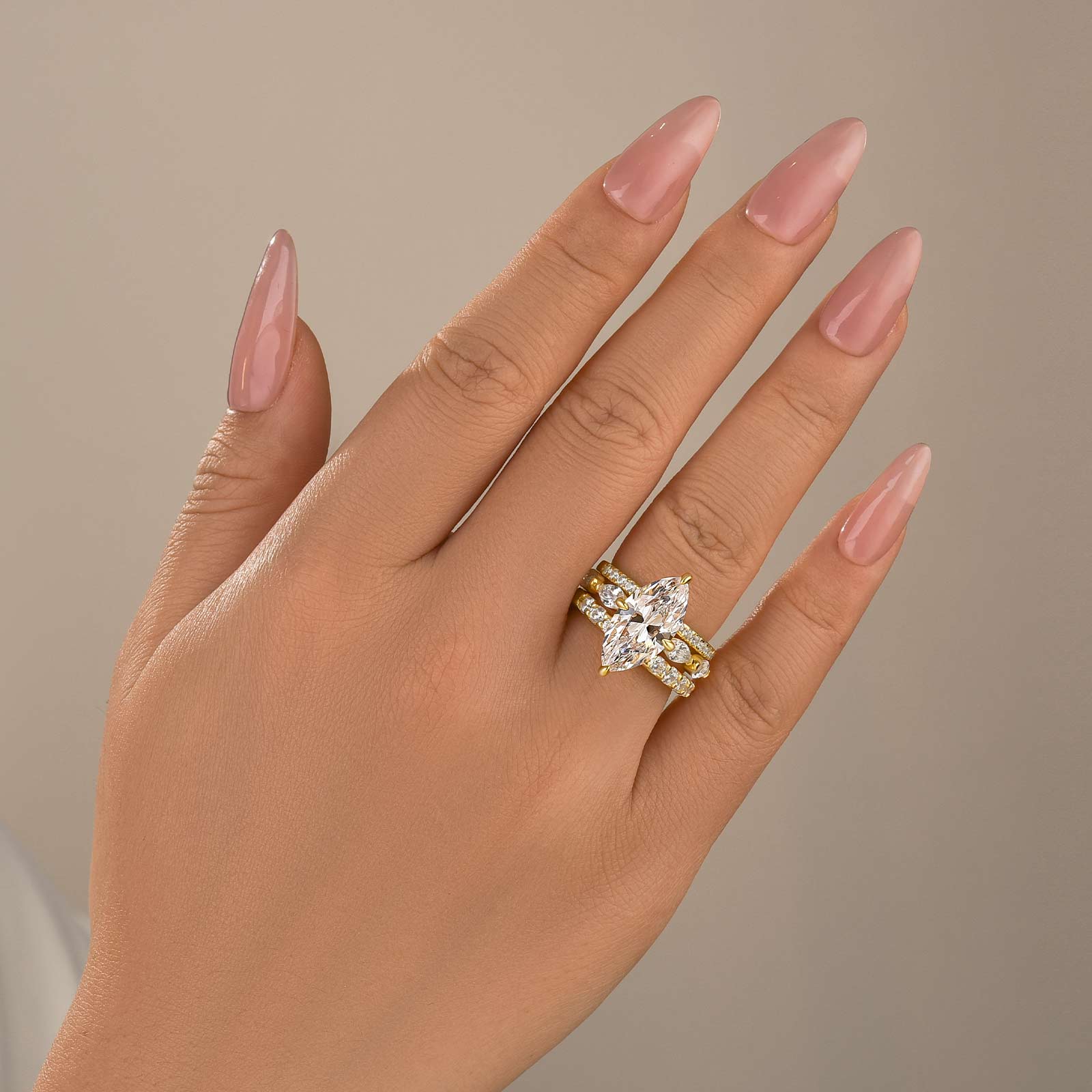 4.0Ct Marquise Cut Side Stone Engagement Ring with Marquise Cut Band for Women