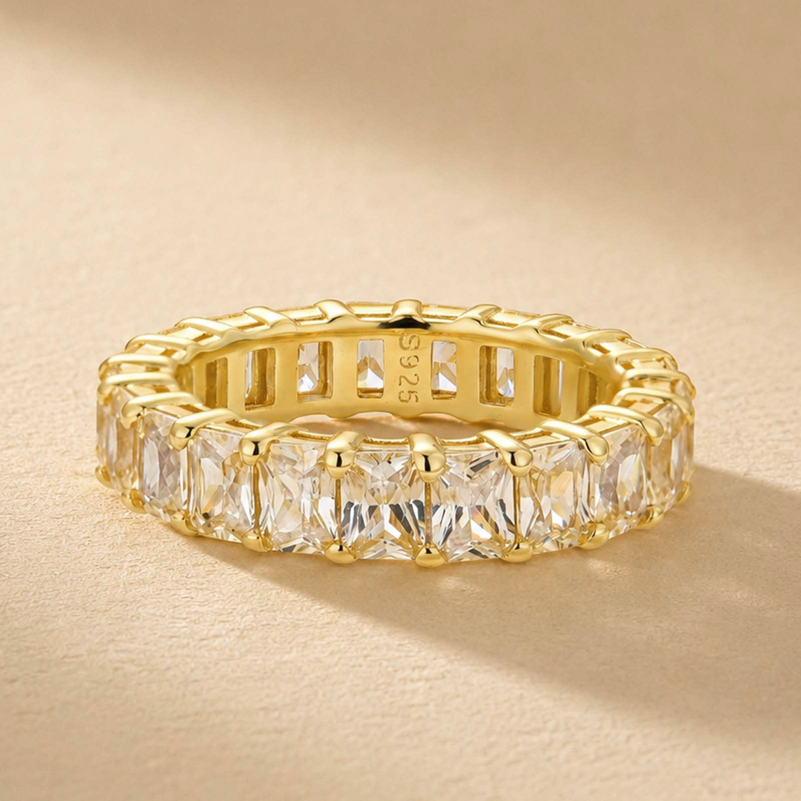S925 3.5t Radiant Cut Yellow Stone Women's Wedding Band Stackable Ring In Sterling Silver