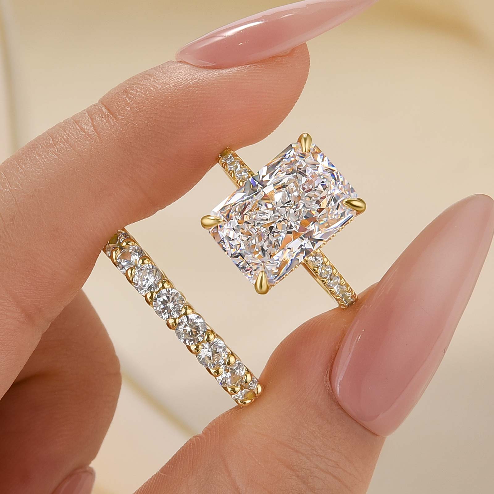 2PC Wedding Ring Set 7.0 Carat Radiant Cut Engagement Ring With Round Cut Wedding Band In Sterling Silver