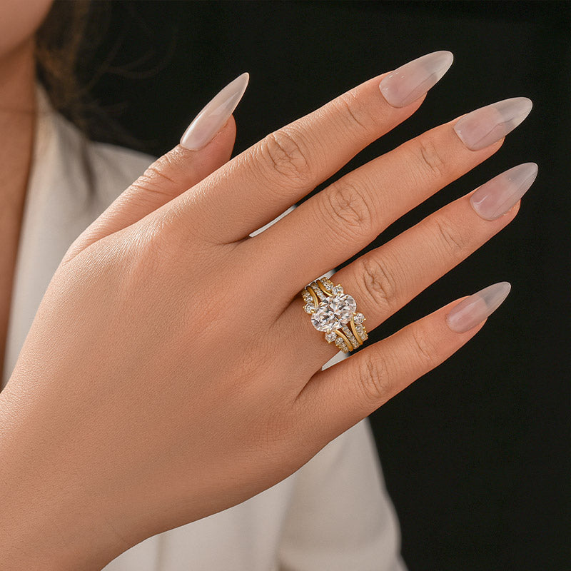 Moissanite 4.0Ct Oval Cut Yellow Gold Wedding Ring with Enhancer Ring