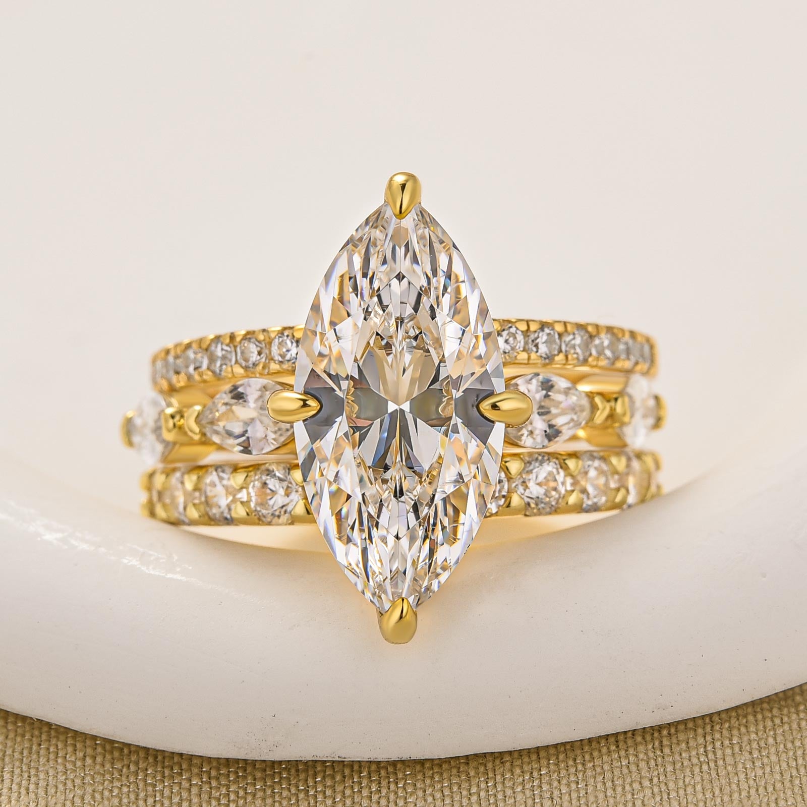 4.0Ct Marquise Cut Side Stone Engagement Ring with Marquise Cut Band for Women