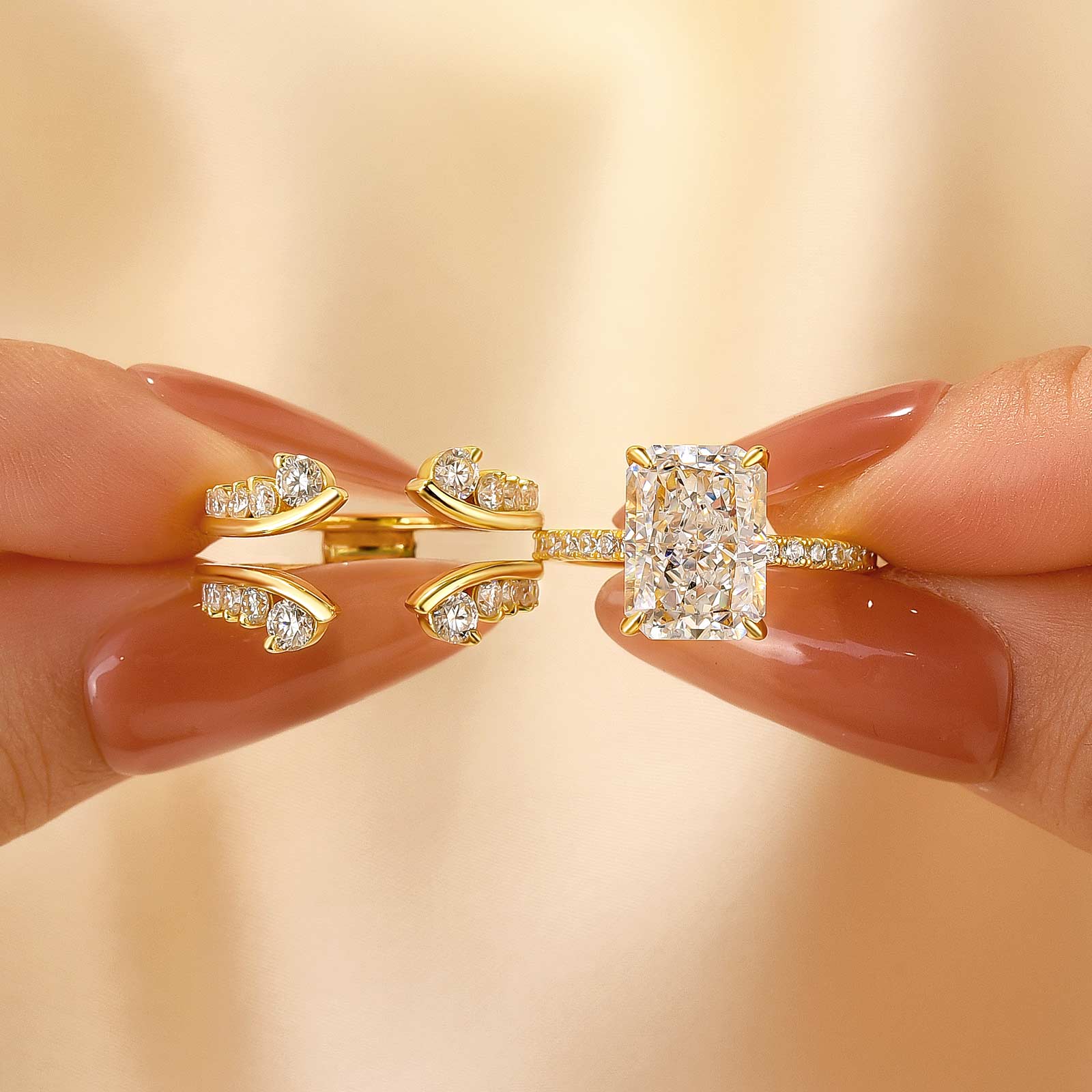 4.5Ct Radiant Cut Insert Wedding Ring Set With Engagement Ring Enhancer