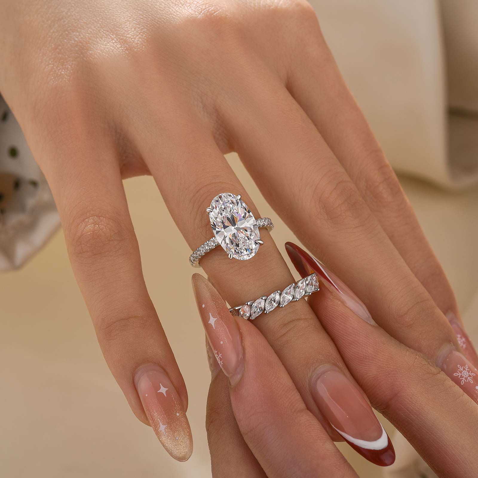 2PC 6.0Ct Oval Cut Wedding Ring Set With Marquise Cut Wedding Band - louilyjewelry