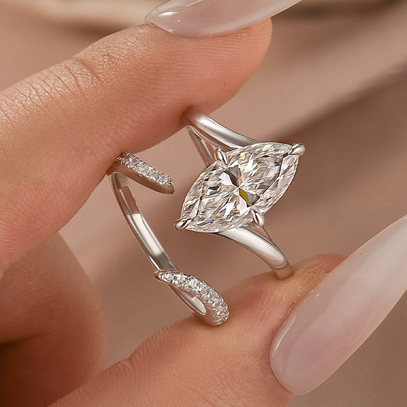 2PC Unique 3.0Ct Marquise Cut Insert Wedding Ring Set For Women In Sterling Silver - louilyjewelry
