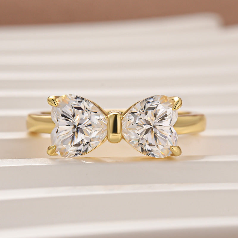 1.0Ct*2 Heart Cut Toi et Moi Yellow Gold Moissanite Engagement Ring in S925 Sterling Silver - louilyjewelry