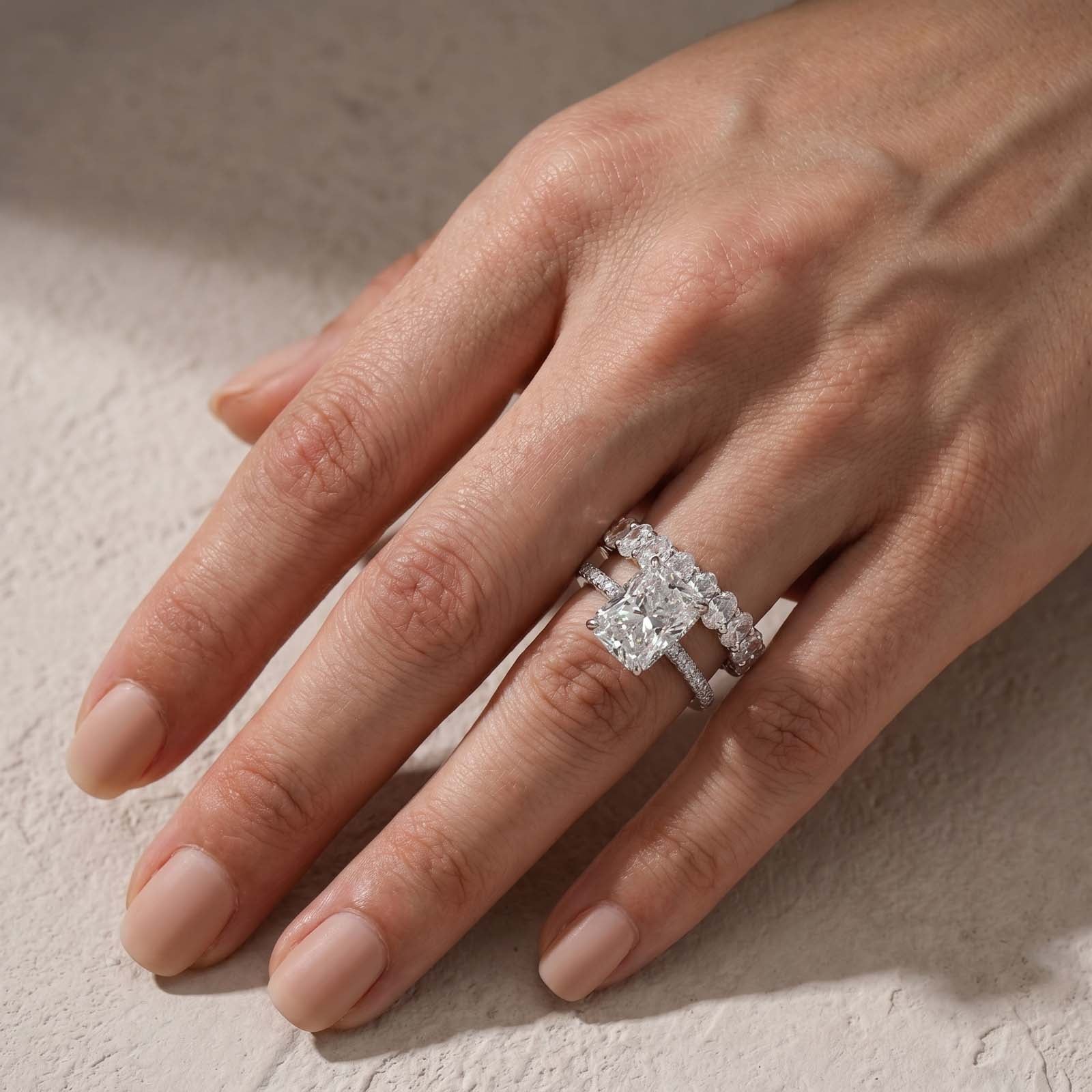 S925 Luxurious Elongated 6.0Ct Radiant Cut Wedding Ring Set For Everyday Wear
