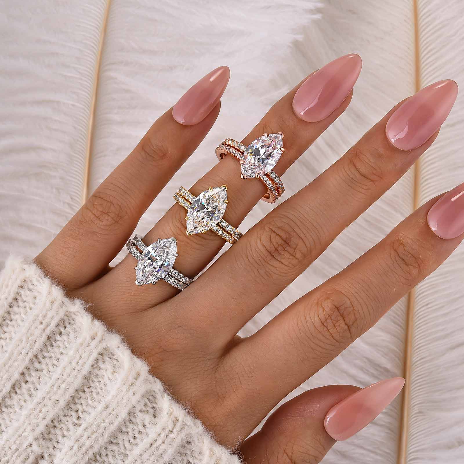S925 4.0Ct Marquise Cut Wedding Ring Set Travel Ring With Classic Wedding Band For Women