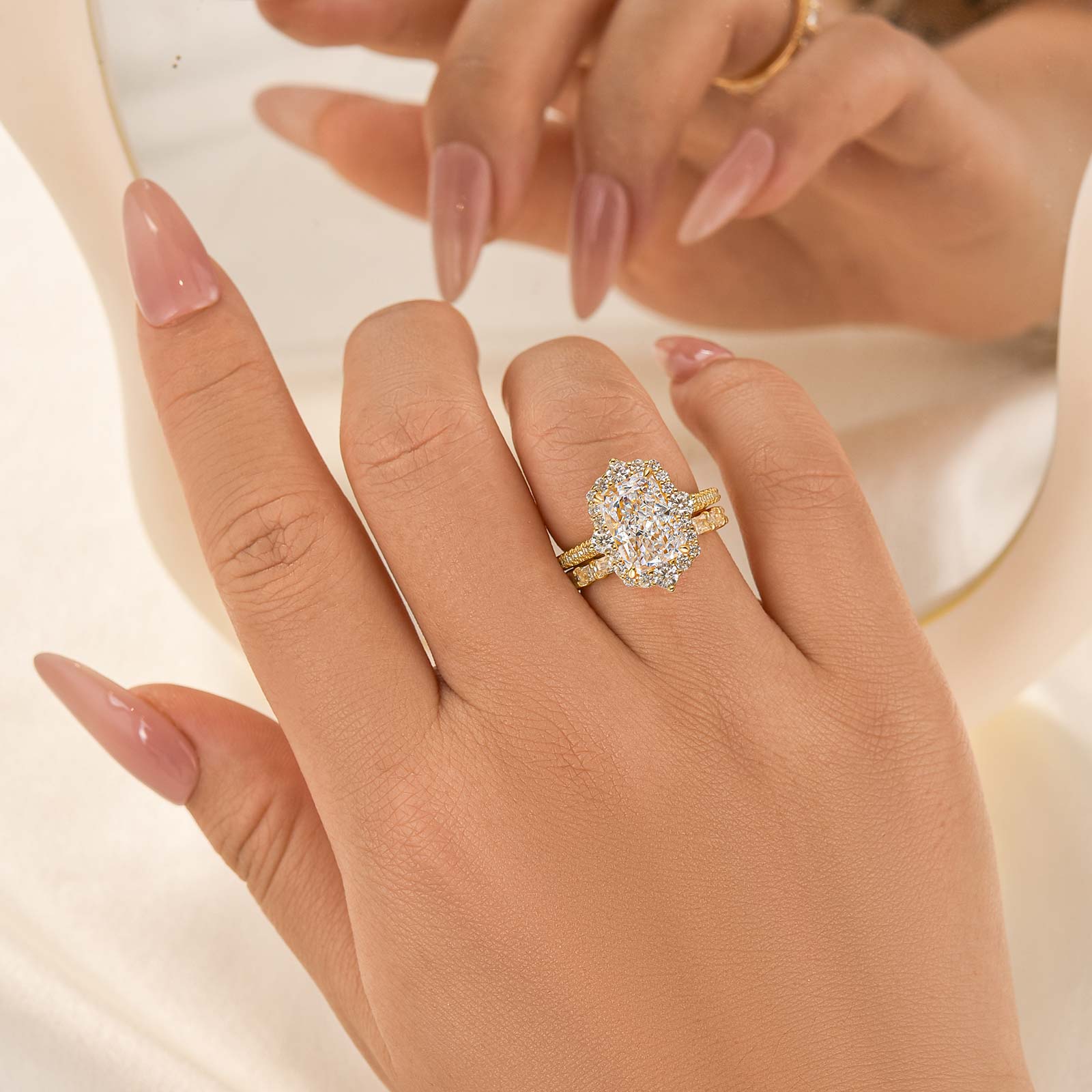 2PC 3.5Ct Wedding Ring Set Gorgeous Halo Radiant Cut Simulated Diamond Engagement Ring With Wedding Band