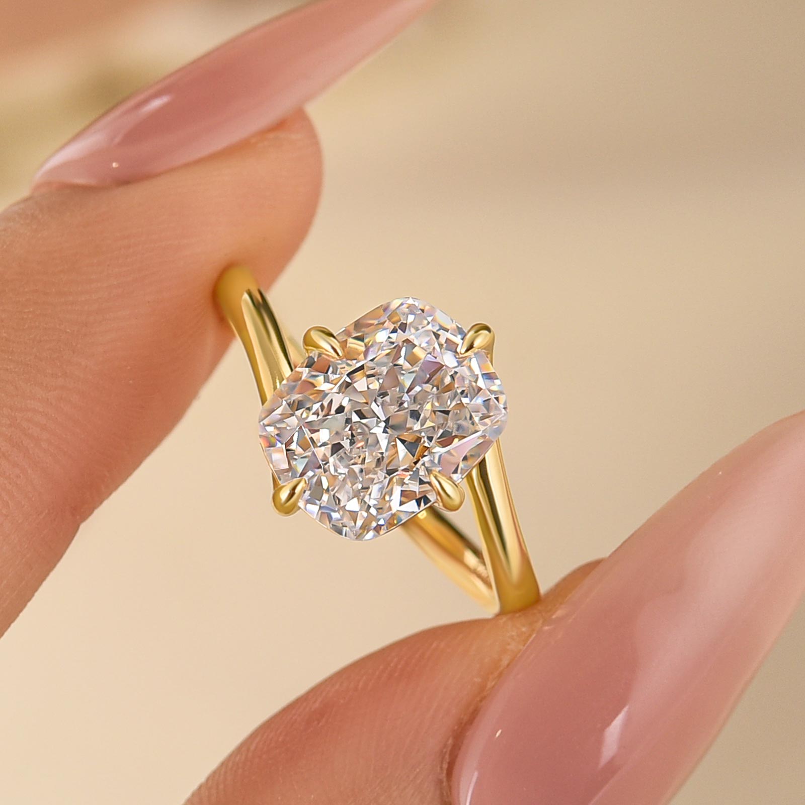 4.0Ct Cushion Cut Solitaire Engagement Ring In Sterling Silver