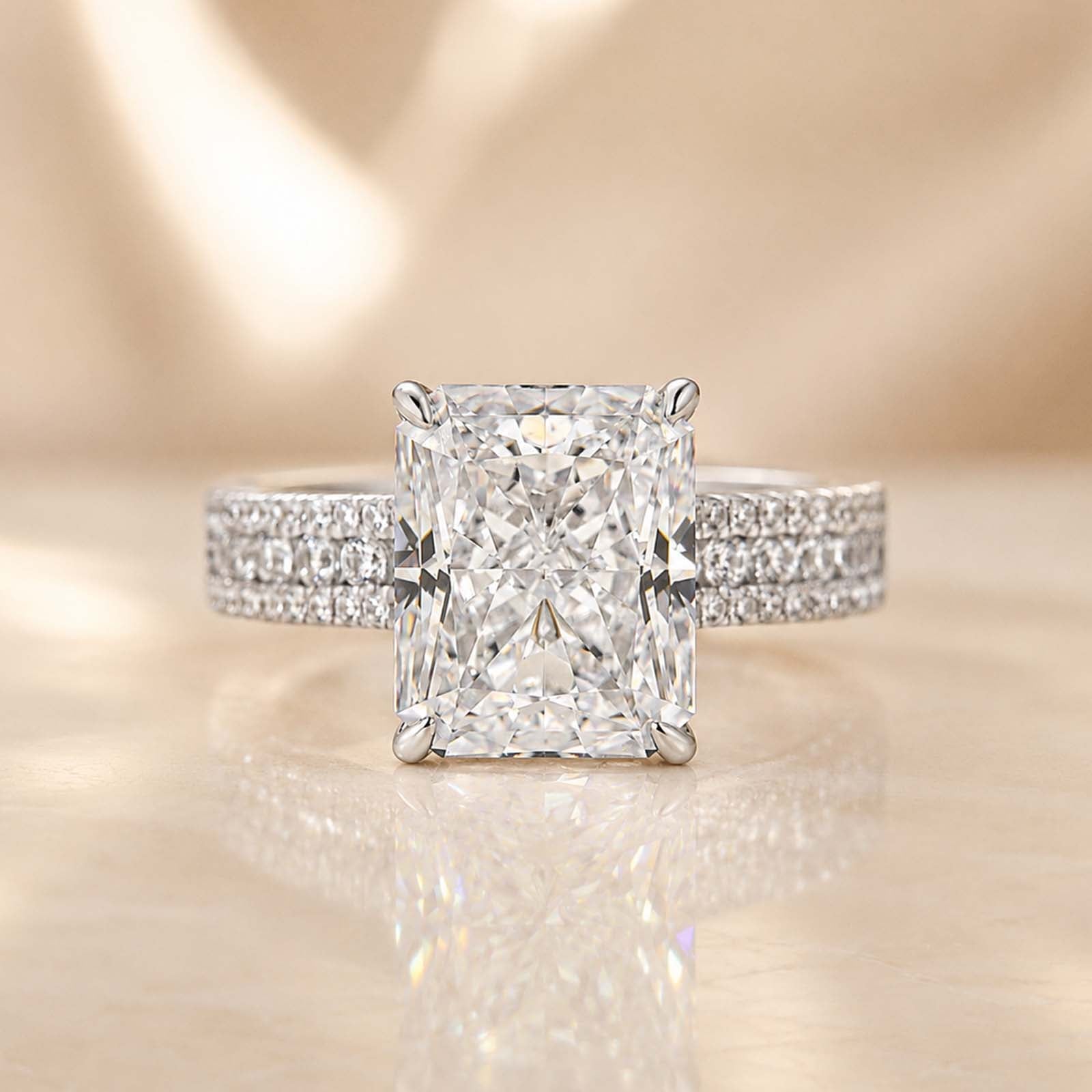S925 4.0Ct Radiant Cut Pave Engagement Ring for Women in 18K White Gold Plated Sterling Silver