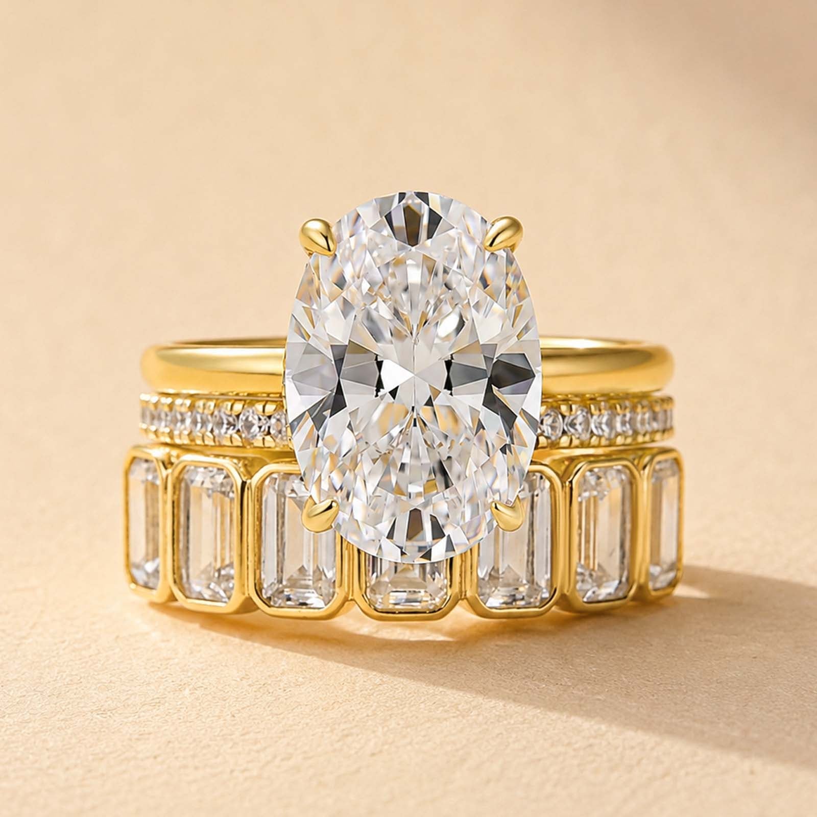 S925 3PC Hidden Halo 4.5Ct Oval Cut Stackable Luxe Statement Ring Sets For Women