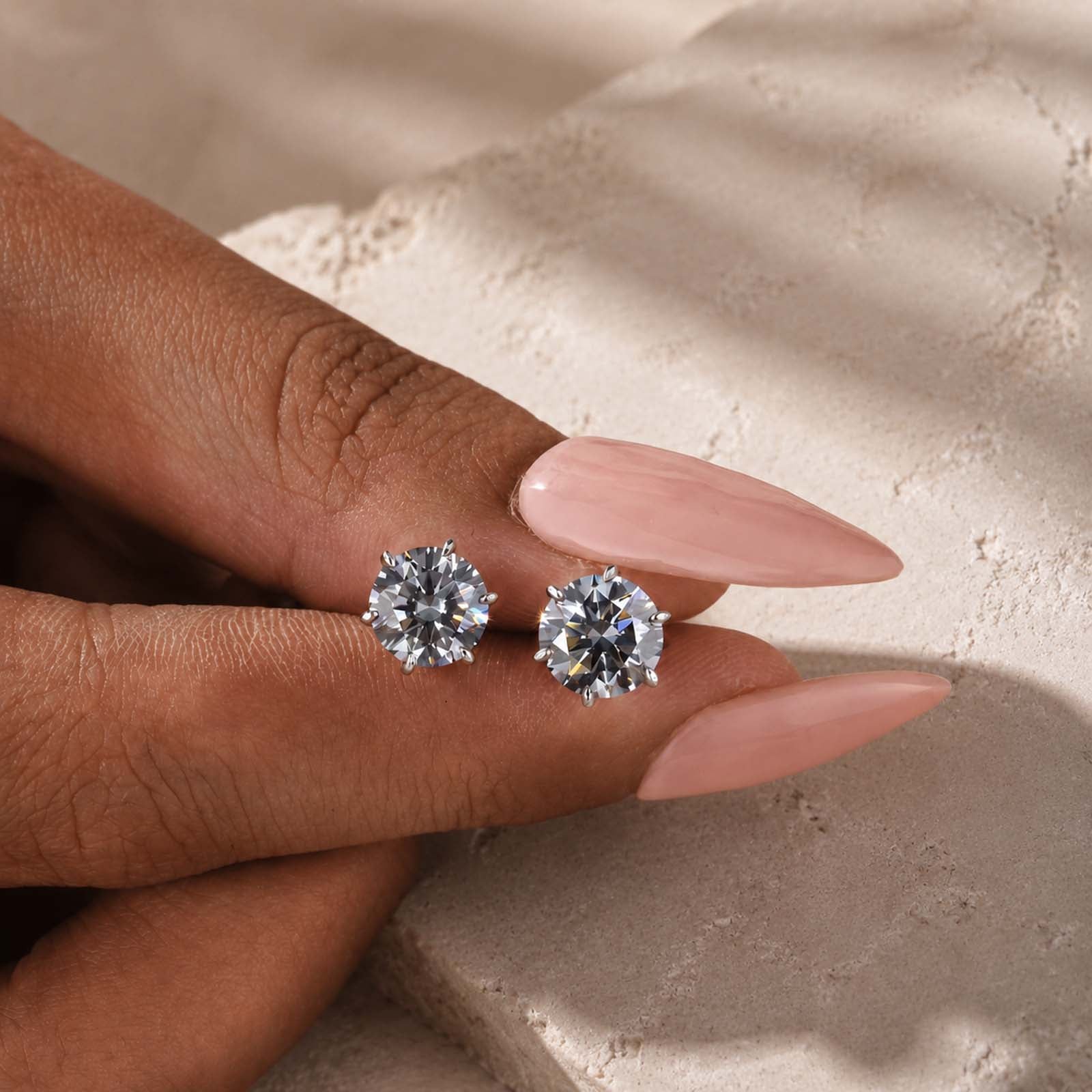 S925 Moissanite Classic 1.2Ct*2 Round Cut Gray/White Stone 6 Prong Stud Earrings In Sterling Silver