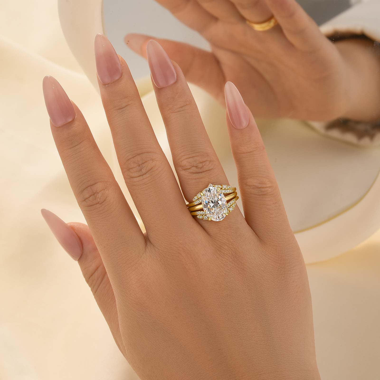 4.5Ct Oval Cut Insert Wedding Ring Set With Vintage Engagement Ring Enhancer