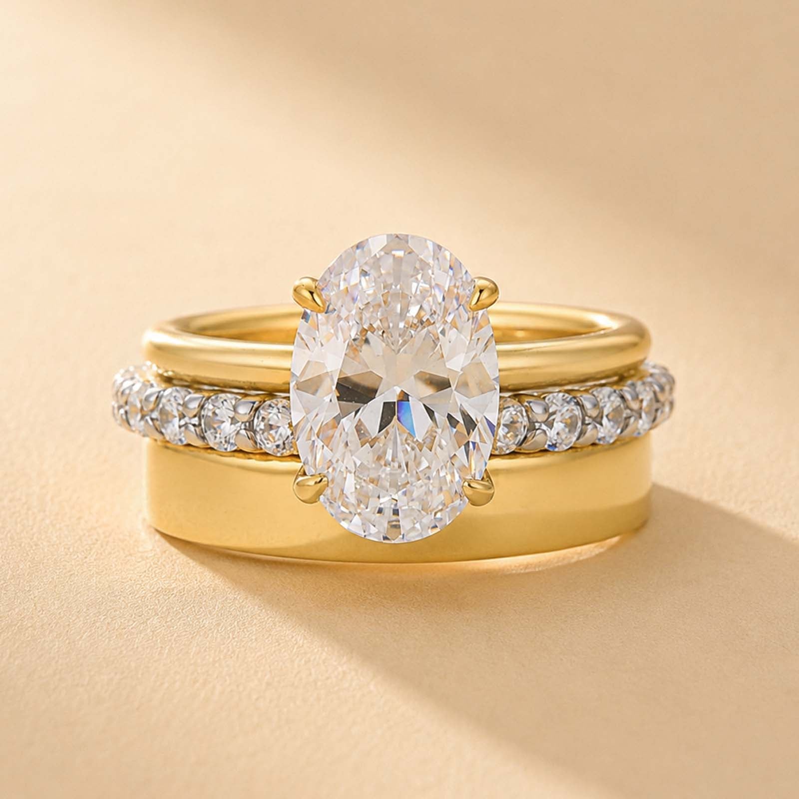 S925 3PC 4.0Ct Oval Cut Hidden Halo Wedding Ring Set Promise Rings For Her