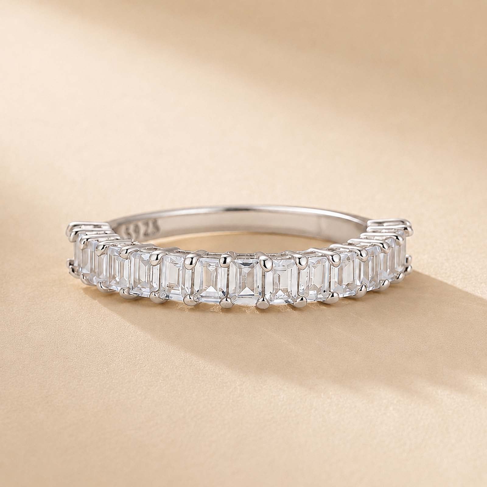 S925 2.25Ct Emerald Cut Classic Eternity Wedding Band Stackable Ring For Daily Wear