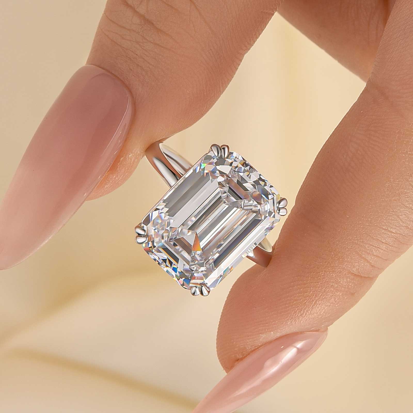 Luxurious 11.5 Carat Emerald Cut Engagement Ring In Sterling Silver