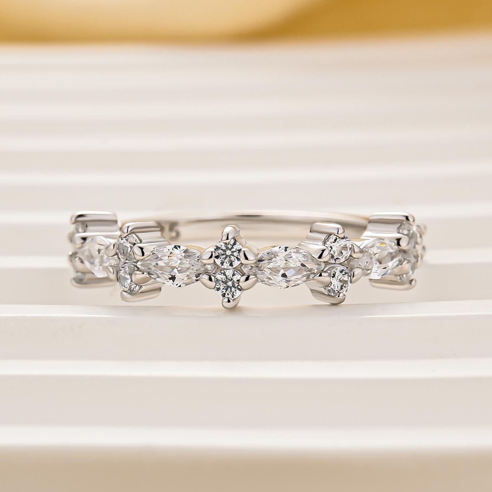 S925 Round Cut & Marquise Cut White Gold Wedding Band For Woman - louilyjewelry