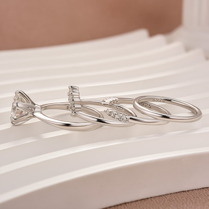 Moissanite 3.0Ct Round Cut Comfort Fit Six Prong Solitaire Wedding Ring Set