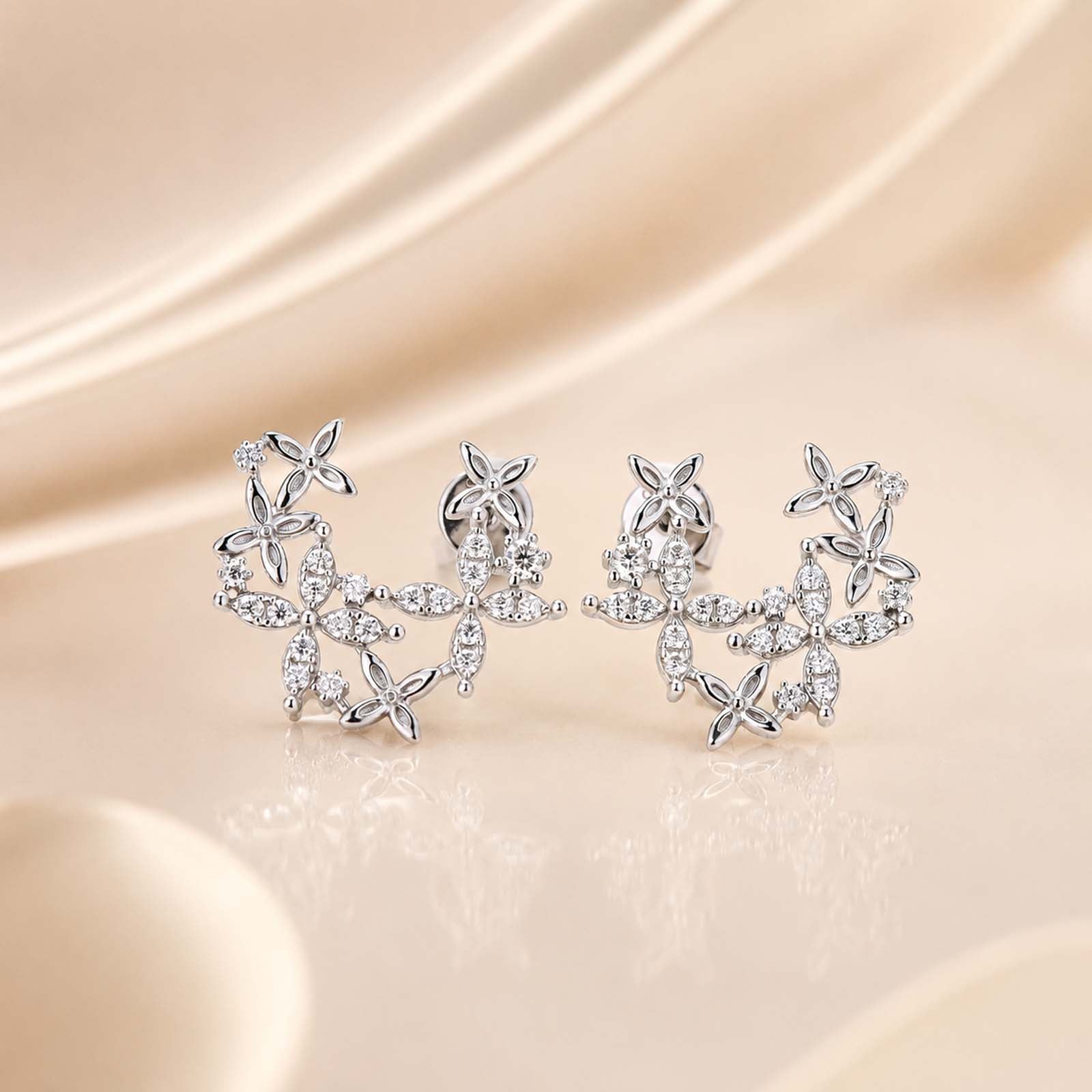 S925 Moissanite Round Cut  Four Petal Flower Wrap Around Ear Studs For Women Wedding Gift