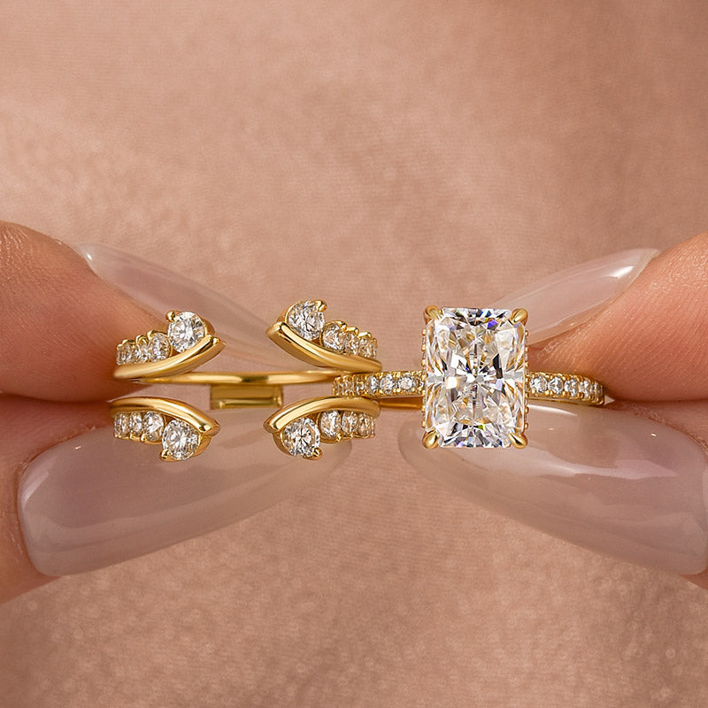 Moissanite 3.5Ct Radiant Cut Yellow Gold Wedding Ring with Enhancer Ring