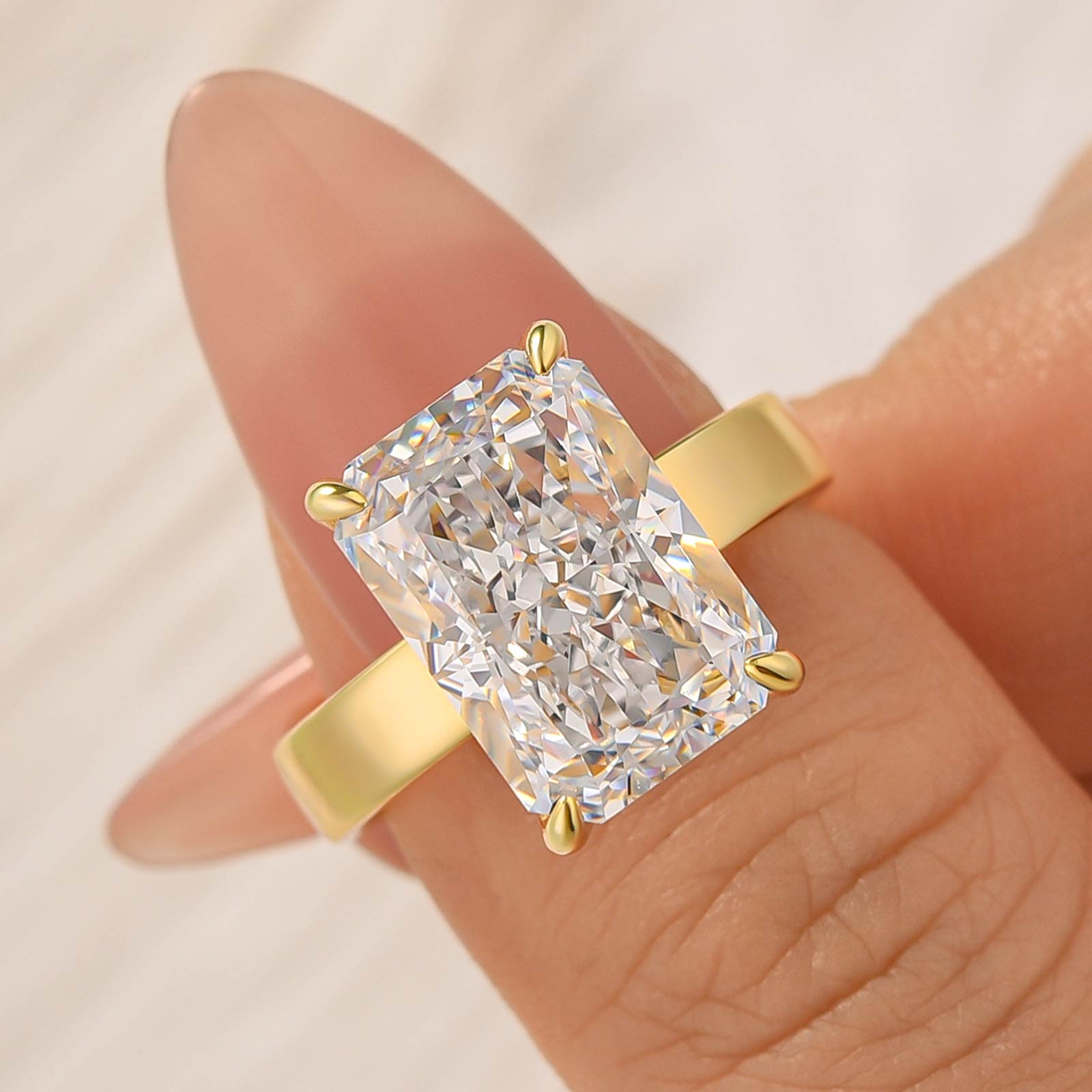 S925 7.0Ct Radiant Cut Wide Band Engagement Ring For Woman - louilyjewelry