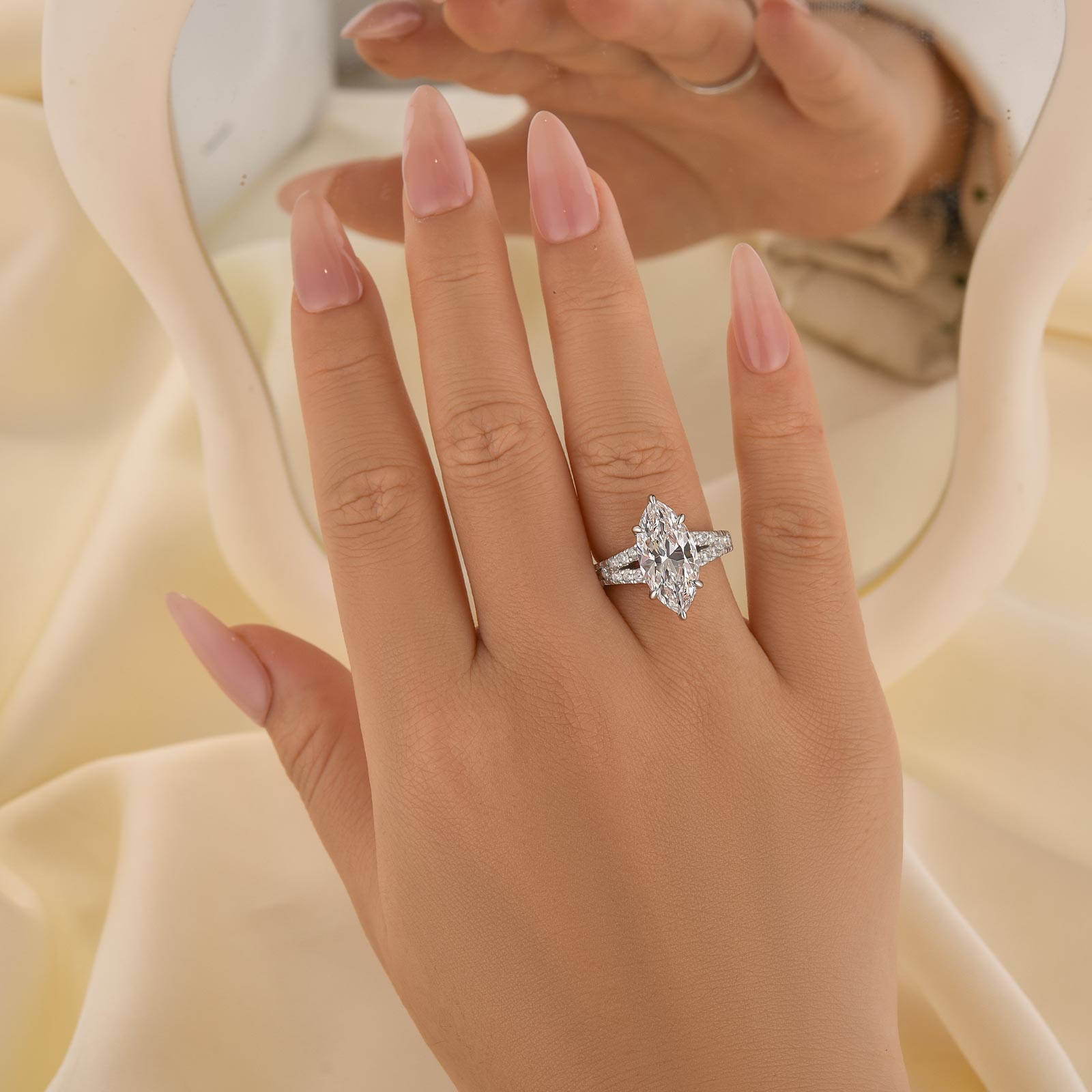 4.0Ct Marquise Cut Side Stone Engagement Ring Travel Ring In Sterling Silver