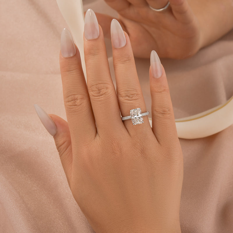 Moissanite Triple Row Pavé 3.5Ct Radiant Cut White Gold Engagement Ring