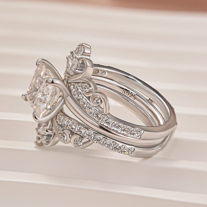 Louily Moissanite 2.0 Ct Princess Cut White Gold Wedding Ring Set For Women