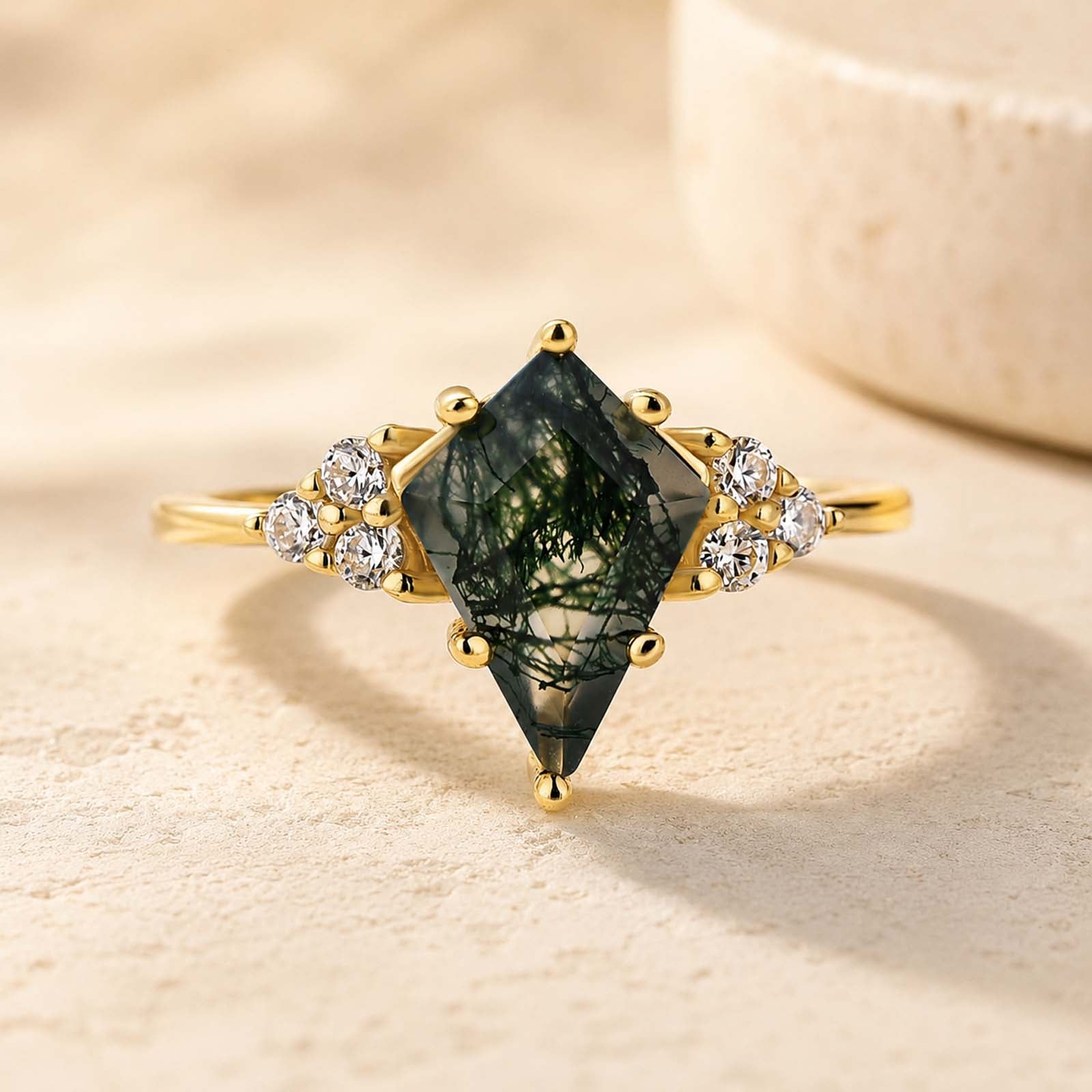 S925 Nature-Inspired 2.0Ct Moss Agate Kite Cut Forest Travel Ring Unique Daily Wearable Ring