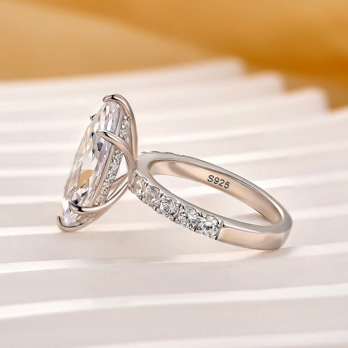 4.0Ct Marquise Cut Hidden Halo Pavé Engagement Ring In Sterling Silver