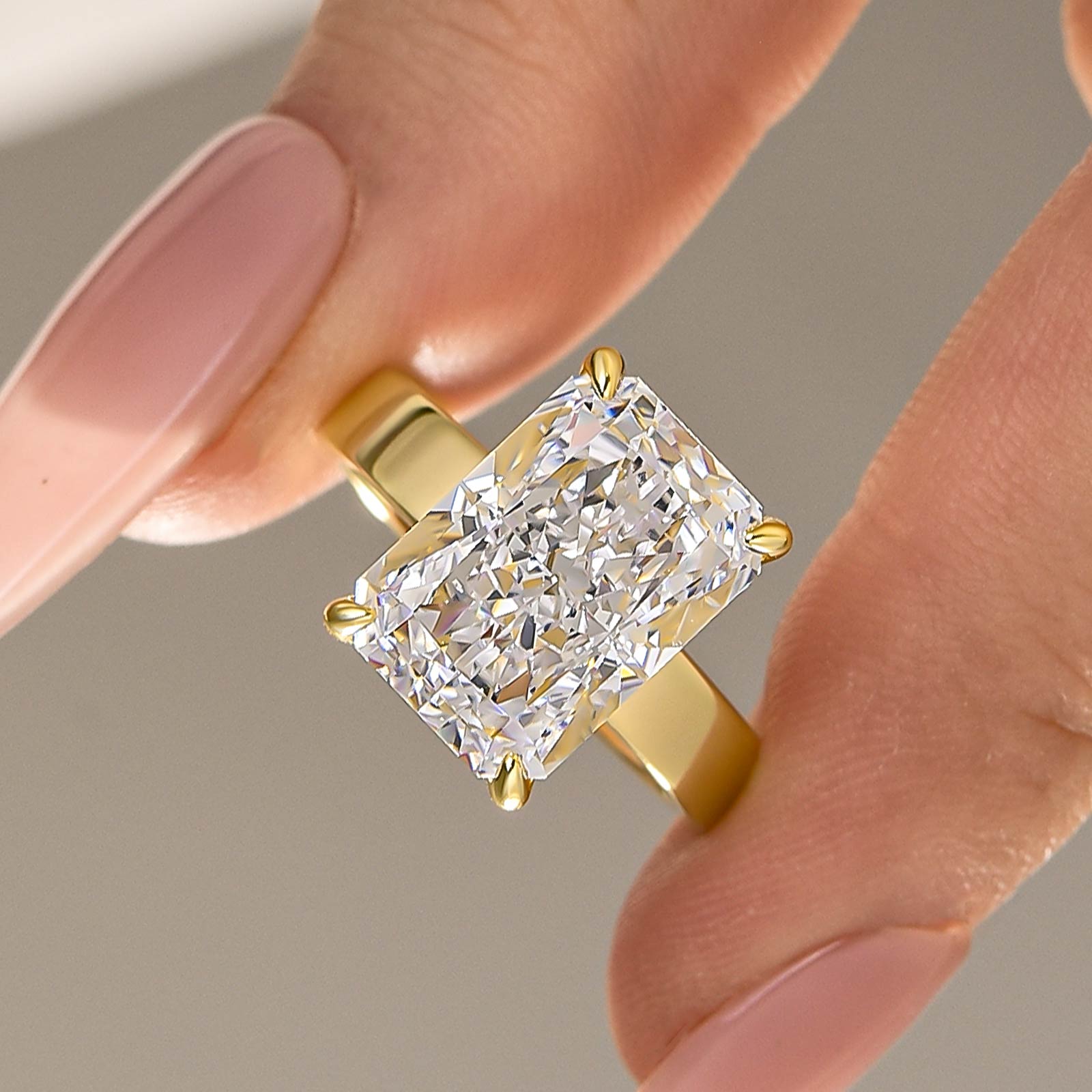 S925 7.0Ct Radiant Cut Wide Band Engagement Ring For Woman - Louily Jewelry