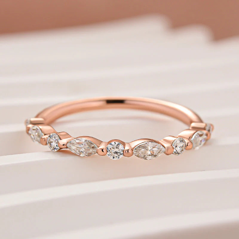 Louily Moissanite 0.55Ct Marquise&Round Wedding Band In Sterling Silver